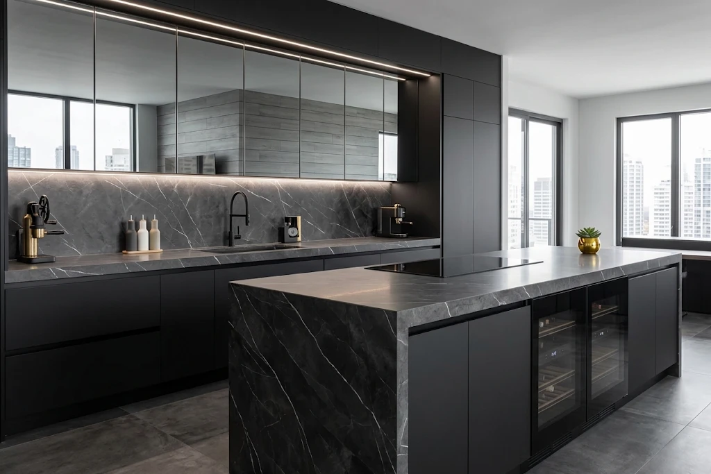 Cocina con Calacatta Black Diamond