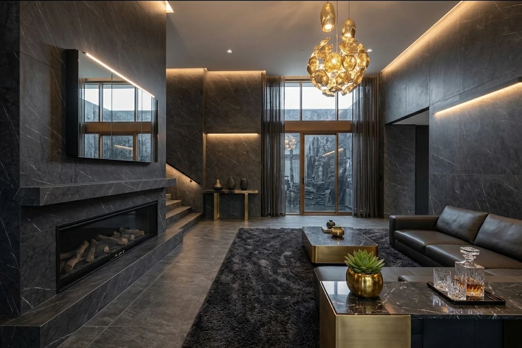 Living con Calacatta Black Diamond